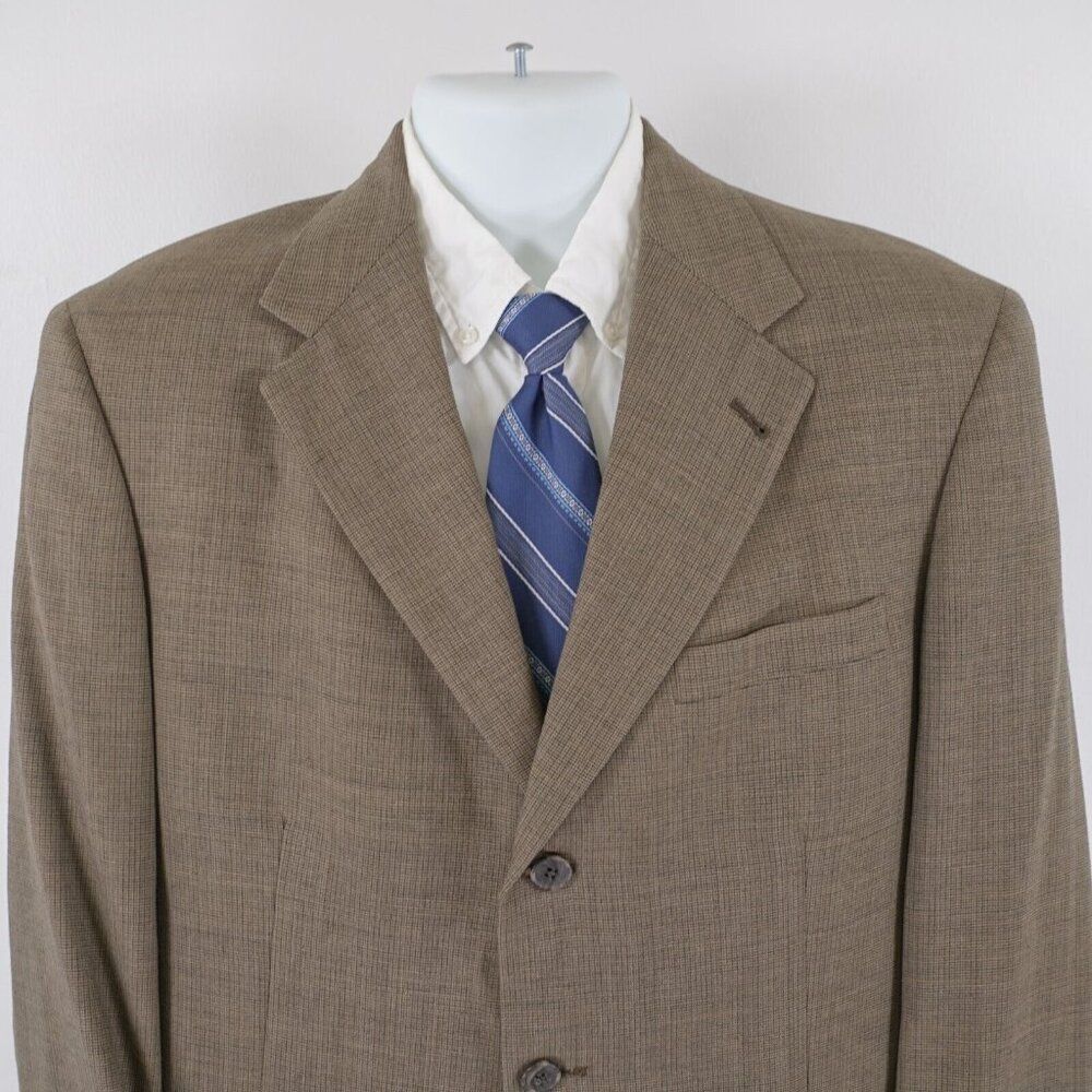 Austin Reed Woven Wool Beige Tan Check 3 Button Blazer / Sport Coat 40R